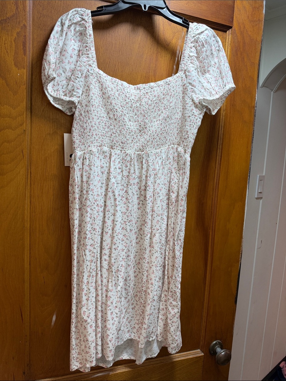 SO Cream Midi Dress with Pink Floral Print